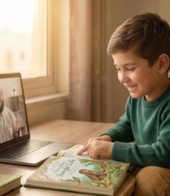 Boy in online Quran class